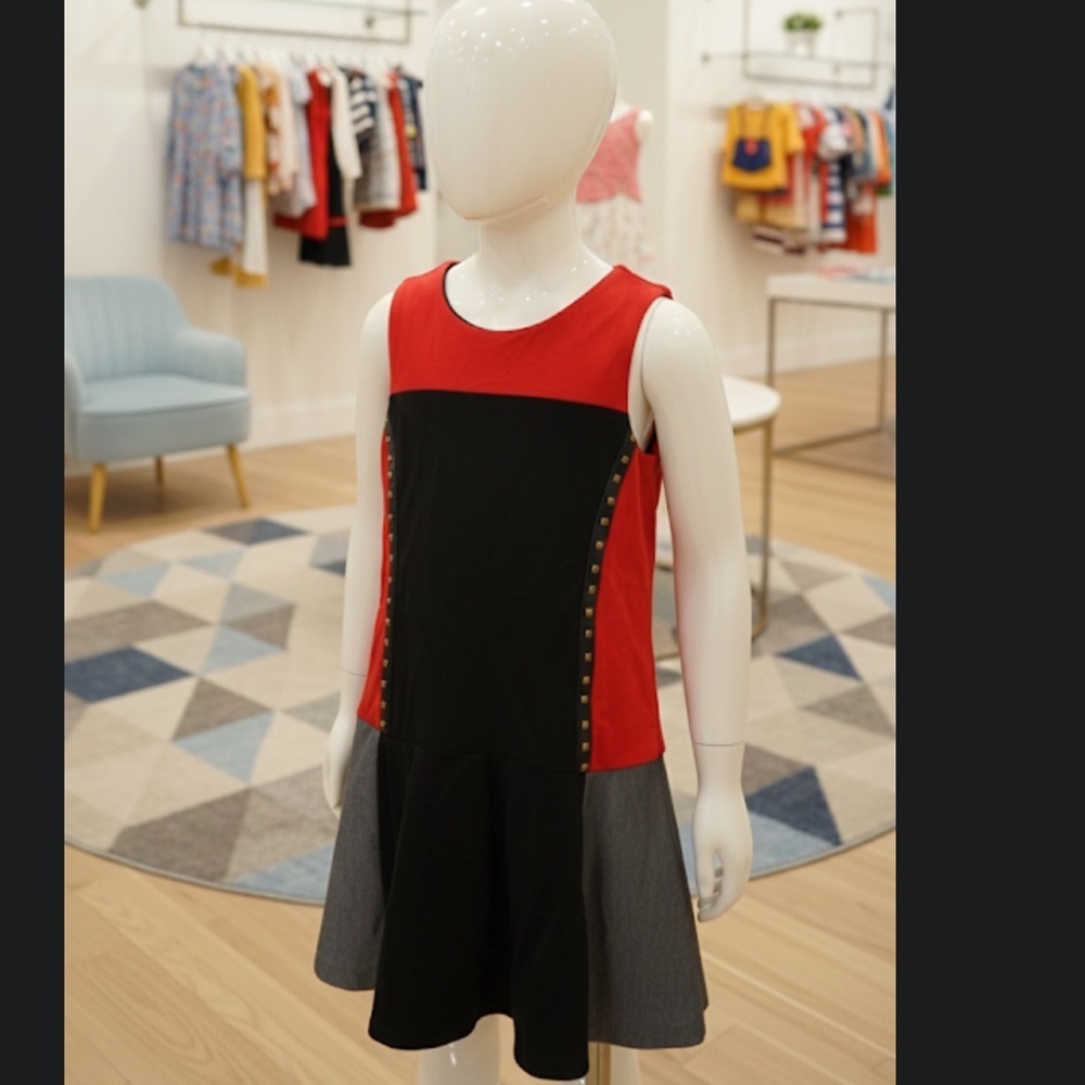 zoe ltd Bold Red, Black & Gray Studded Colorblock Dress high end size 10❤️🖤